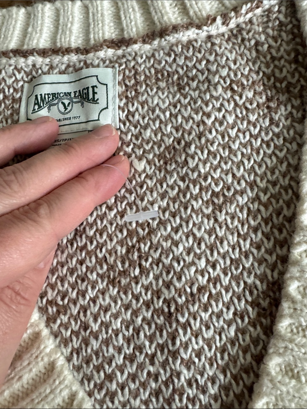 American Eagle Outfitters Cream Cardigan with Brown Paisley Motif - Picture 6 of 8